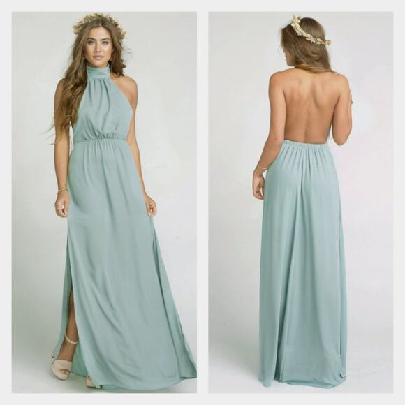 SHOW ME YOUR MUMU Collette Halter Maxi Dress Silver Sage Open Back - Picture 1 of 9